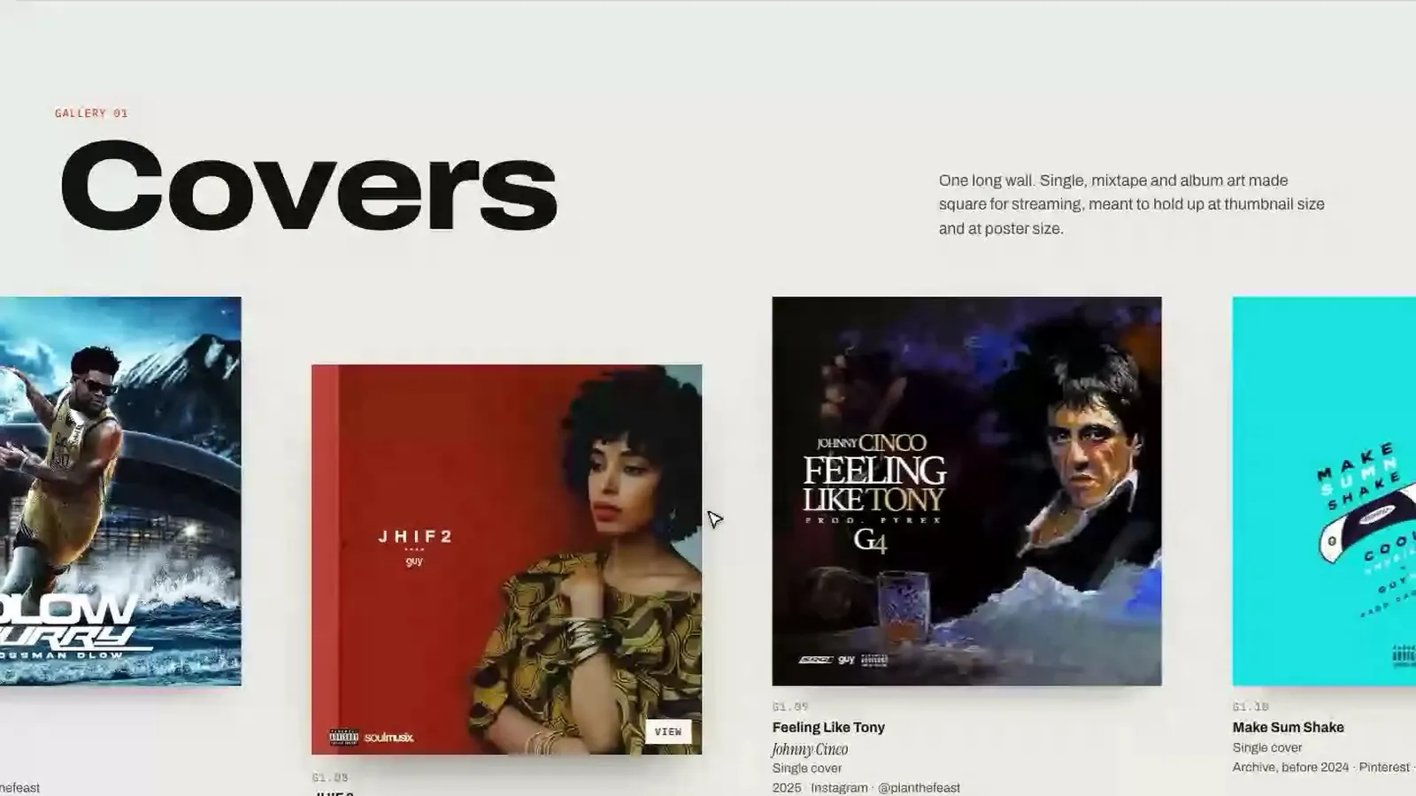 GuyATL Covers gallery showing single and mixtape cover art with labels