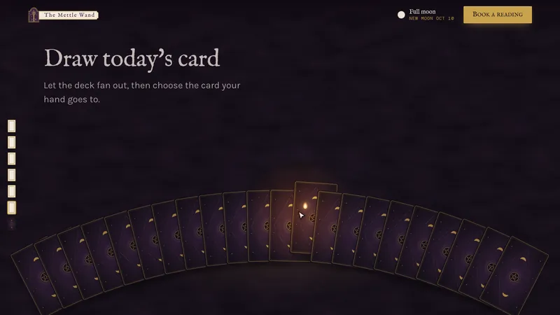 The Mettle Wand draw today's card section with a fan of tarot cards