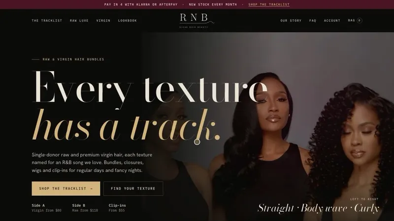 Riche Noir Beauty hero with the headline Every texture has a track beside two models